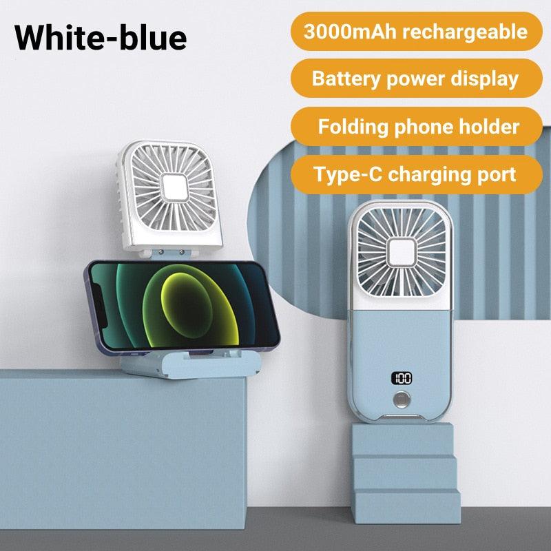 Mini Portable Outdoor Hand Fan Hanging Neck Fan USB Charging 3000mAh Battery Powered 180° 4 Adjustable Speed