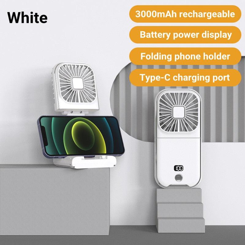 Mini Portable Outdoor Hand Fan Hanging Neck Fan USB Charging 3000mAh Battery Powered 180° 4 Adjustable Speed