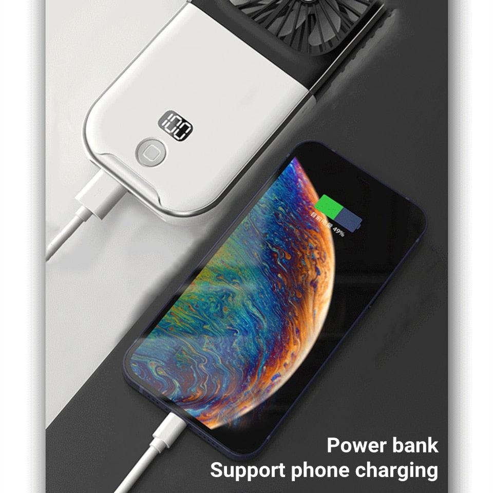 Mini Portable Outdoor Hand Fan Hanging Neck Fan USB Charging 3000mAh Battery Powered 180° 4 Adjustable Speed