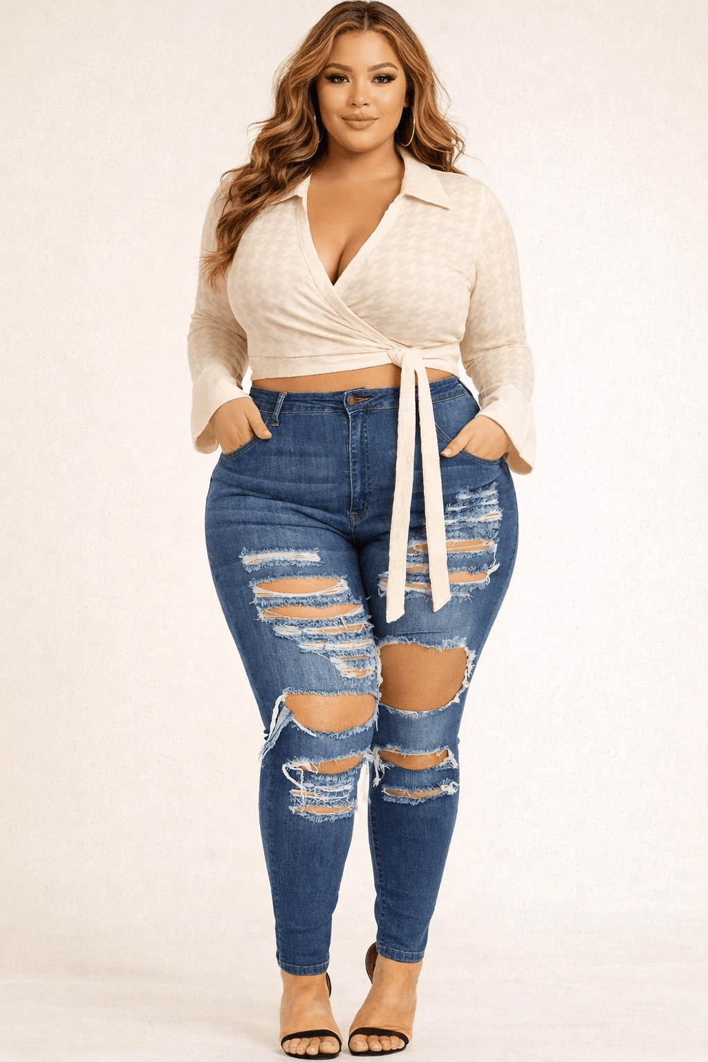 Monaco Knitted Sheer Tie Front Crop Top