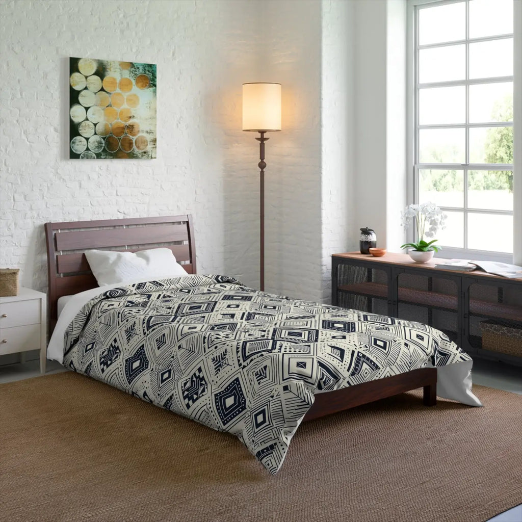 Fashionable Monochrome Geometric Comforter - One-Sided Print - DipaliZ