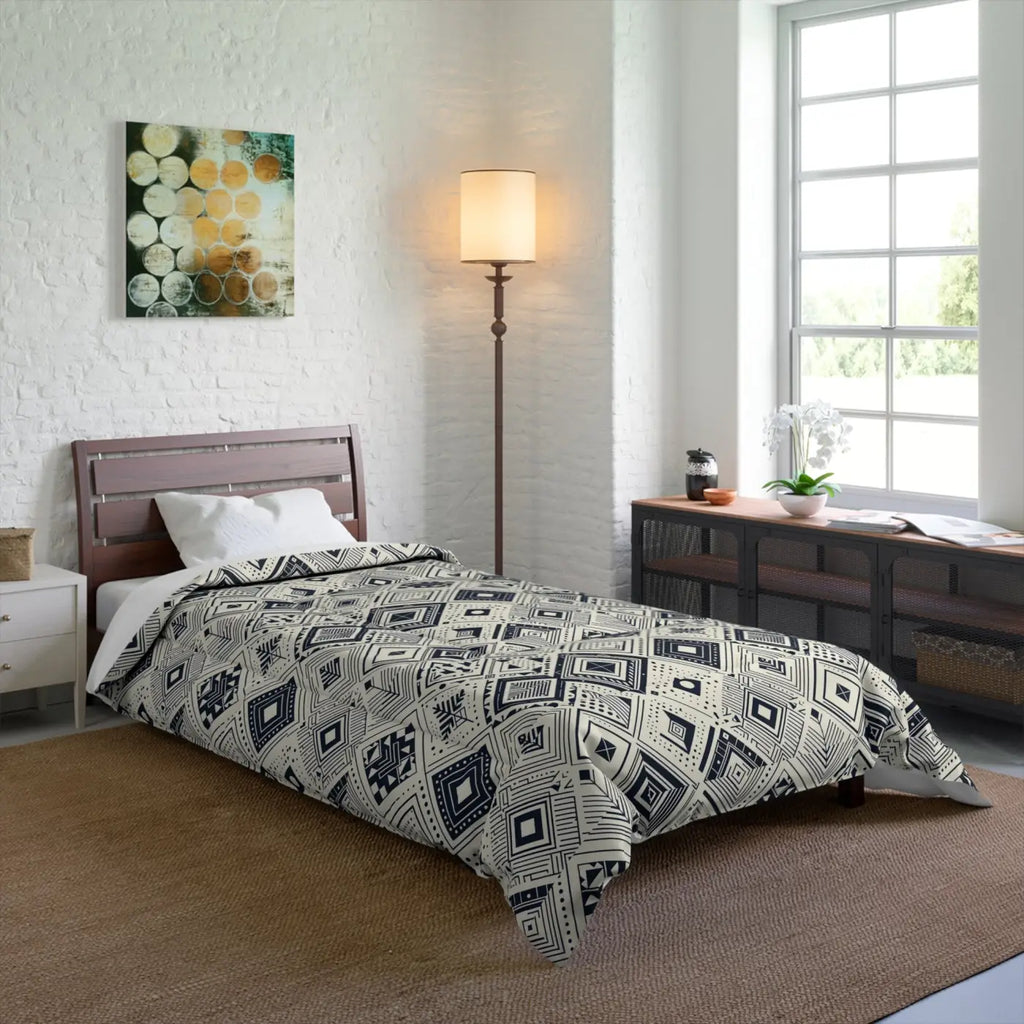 Fashionable Monochrome Geometric Comforter - One-Sided Print - DipaliZ