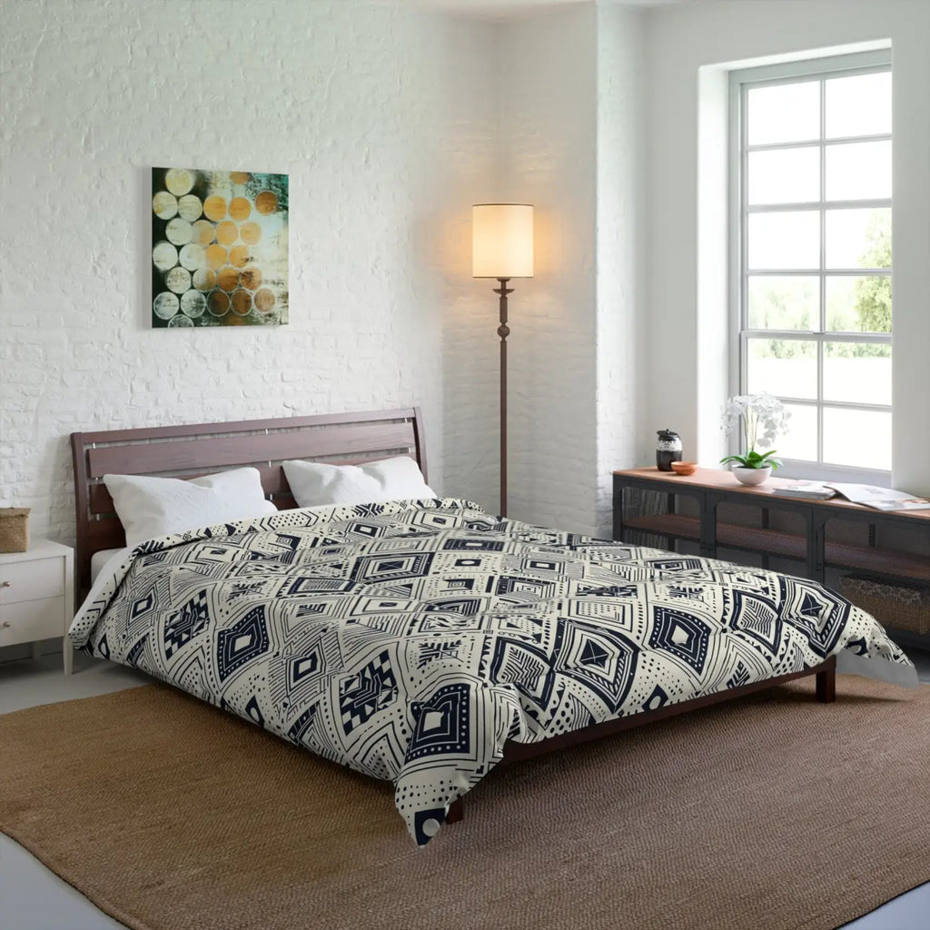 Fashionable Monochrome Geometric Comforter - One-Sided Print - DipaliZ