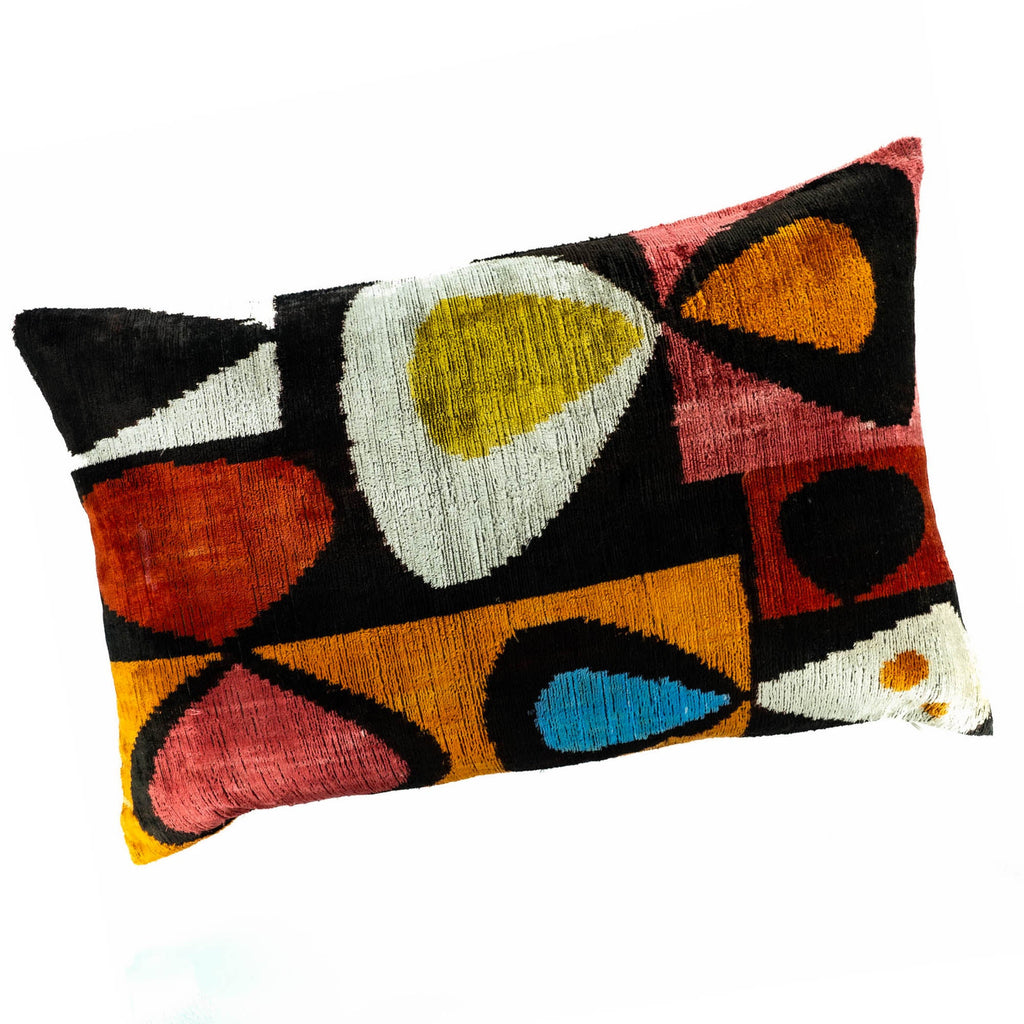 Moonlight Silk Velvet Ikat Throw Pillow Cover, 16 X 24
