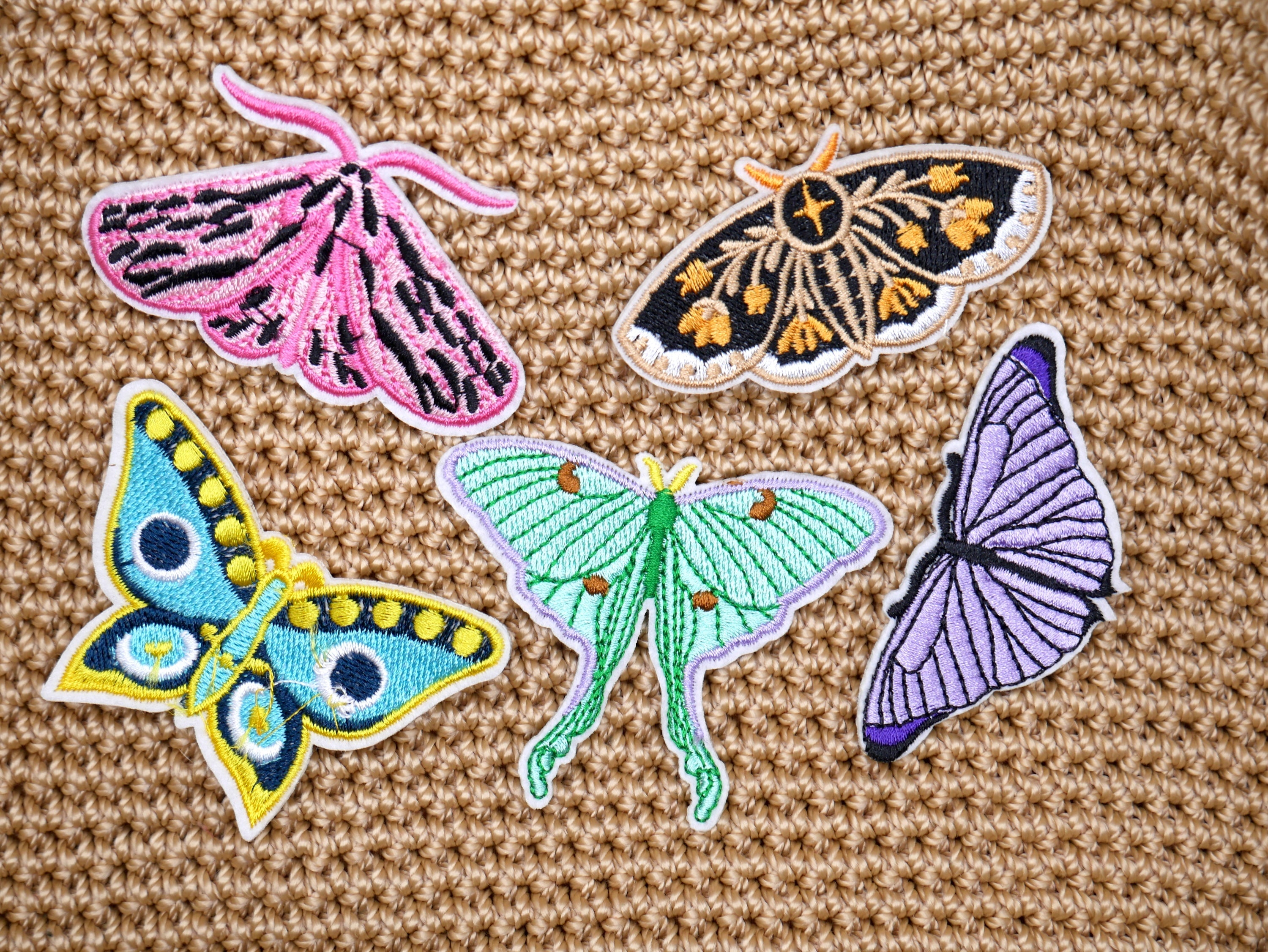 Moth and Butterfly Iron-On Embroidered Patch Pack (Set of 5)