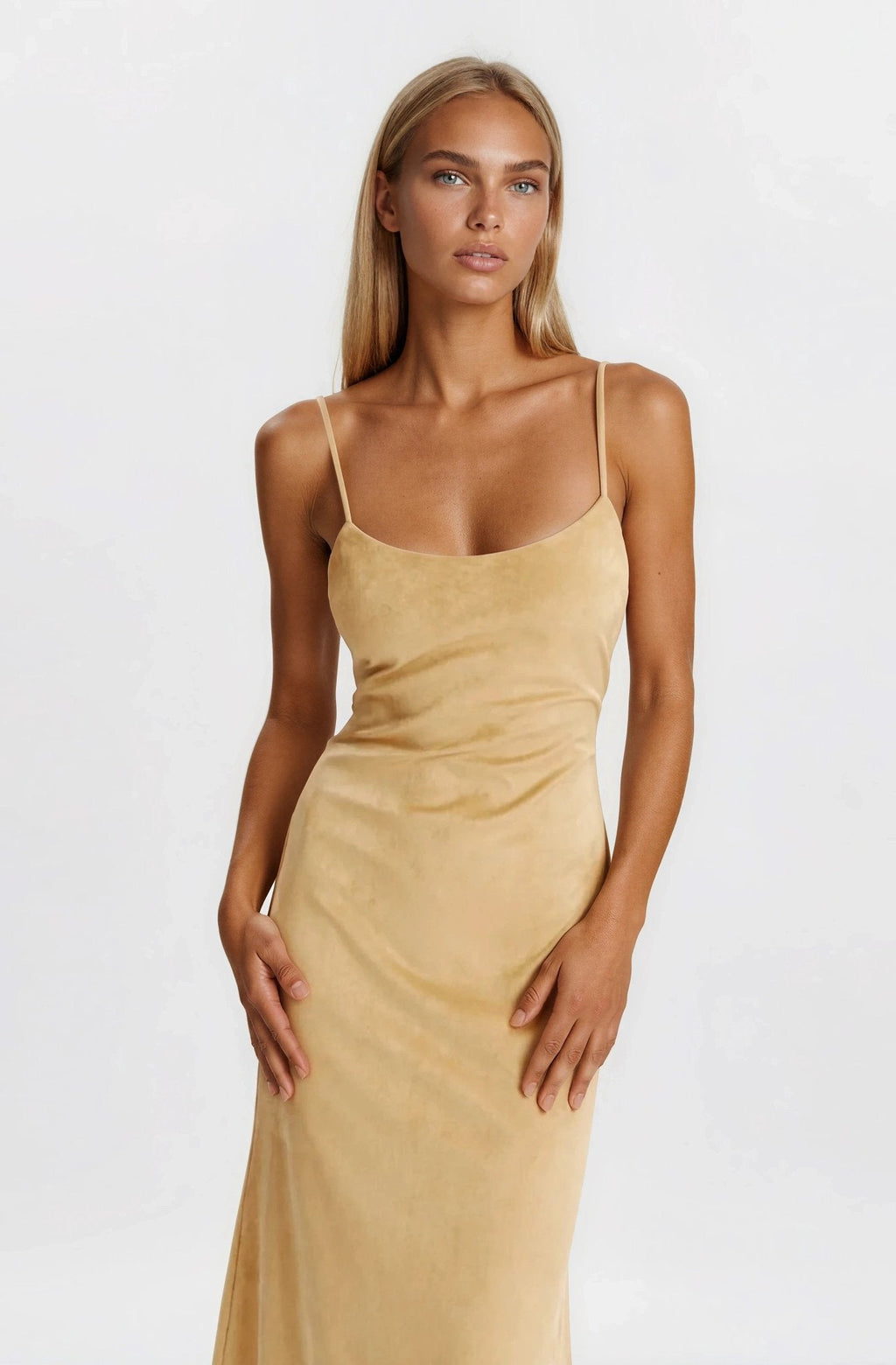 Nadira Faux Suede Dress – Soft Camel