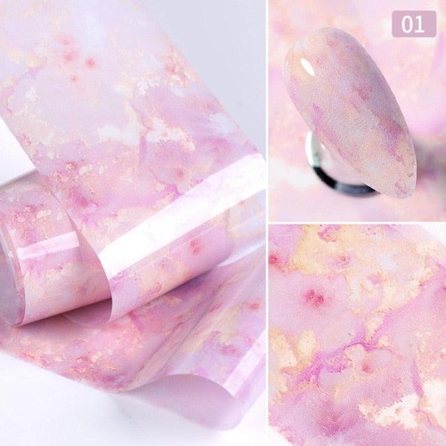Nail Foils Marble Flower Series Iridescent Nail Art Transfer Sticker Paper Slider Nail Water Decal Design Manicures Decorations  Art Manicures Decoration New Gold Nail Transfer Foils for Nail Arts Nails Supply Holographic Effect Nail Art Foil Stickers Hol