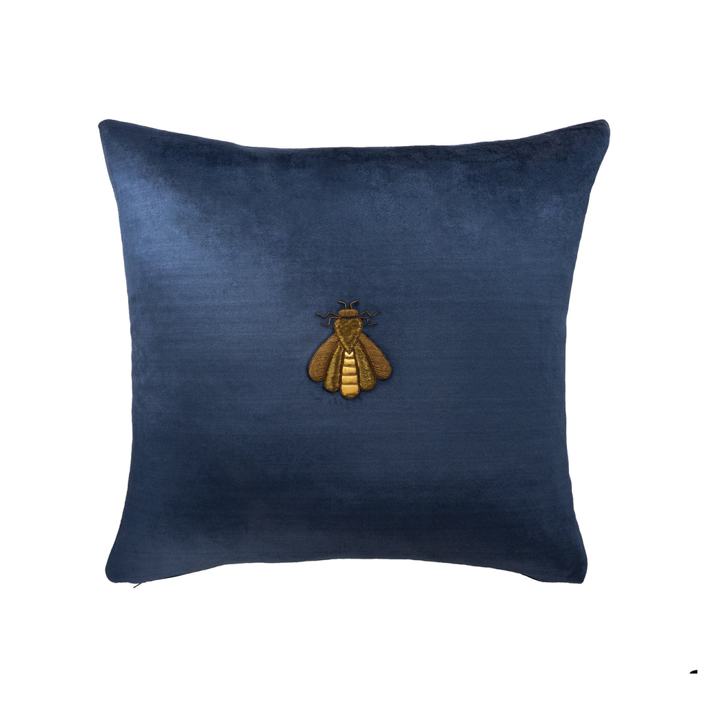 Navy Bee Silk Velvet Throw Pillow Cover 20 X 20