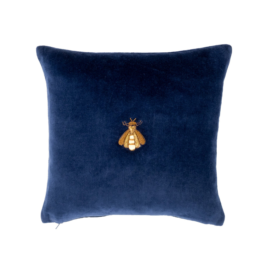 Navy Bee Silk Velvet Throw Pillow Cover 12" X 12"