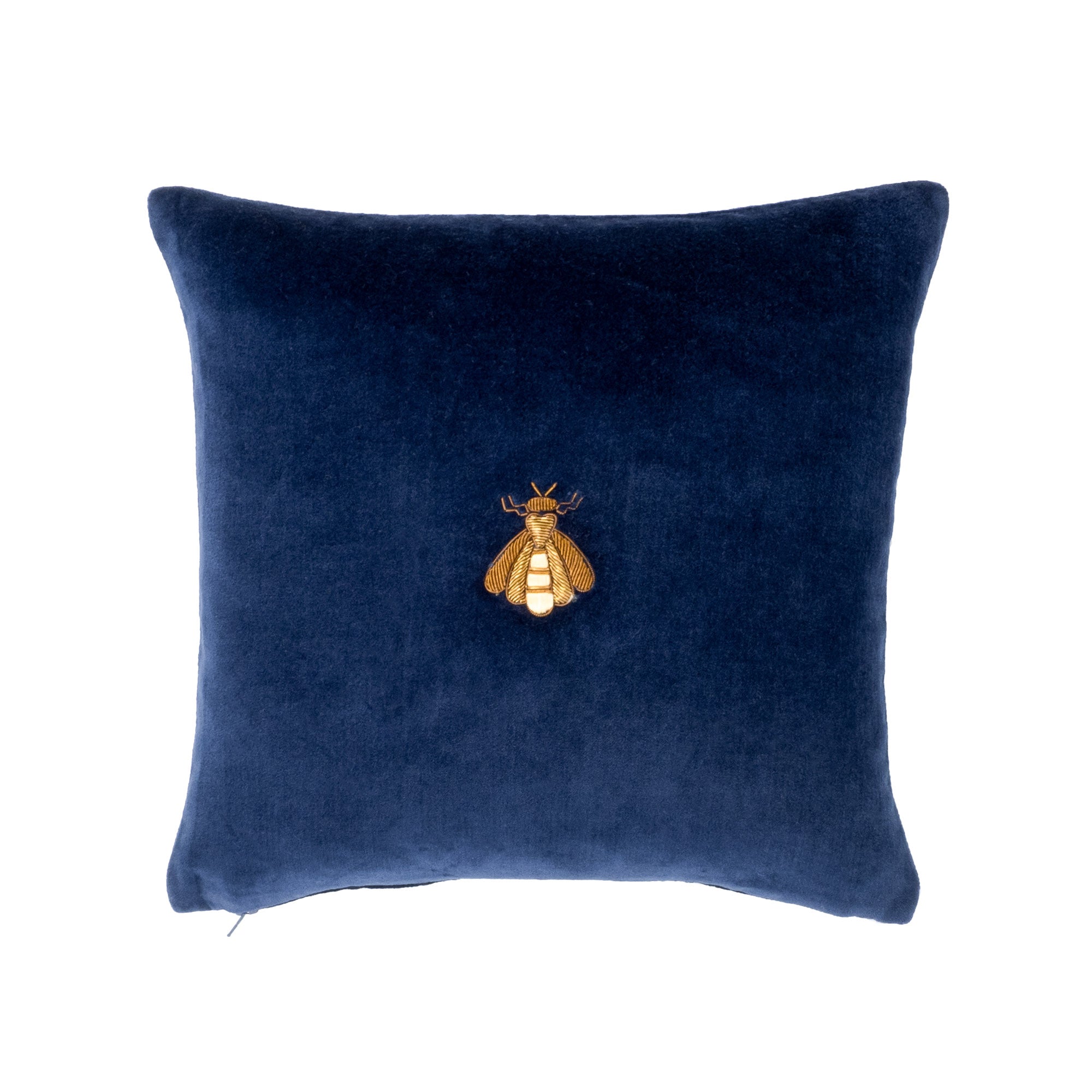 Navy Bee Silk Velvet Throw Pillow Cover 12" X 12"