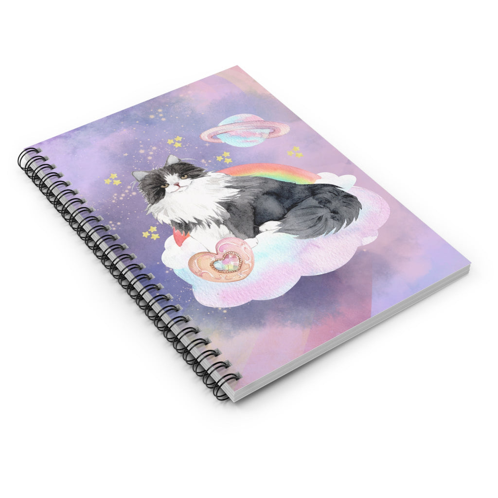 Nineties Aesthetic Space Cat Journal with Mystical Rainbow and Stars