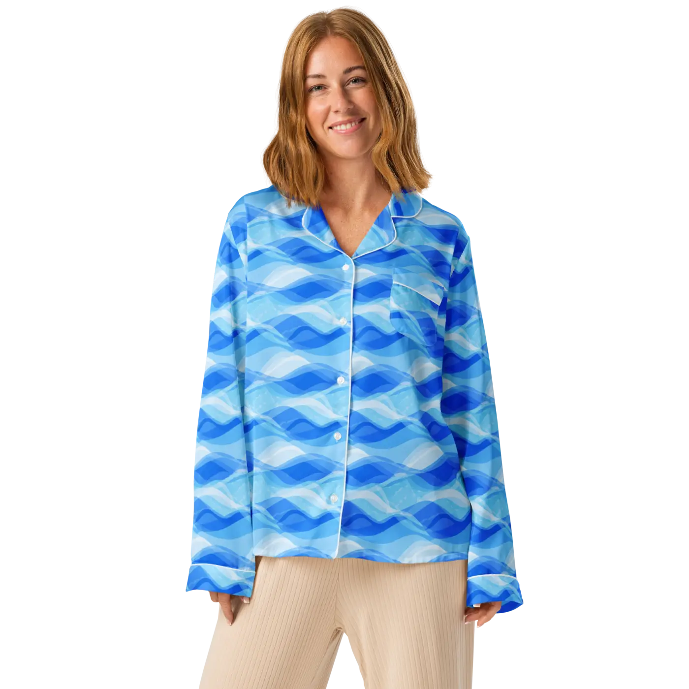Ocean Waves Long Sleeve Pajama - Silky Comfort - DipaliZ
