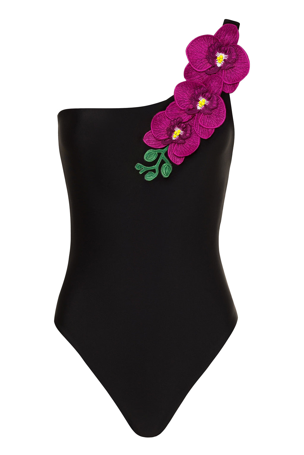 Vandas in Bloom- Black One Shoulder Style Swimsuit