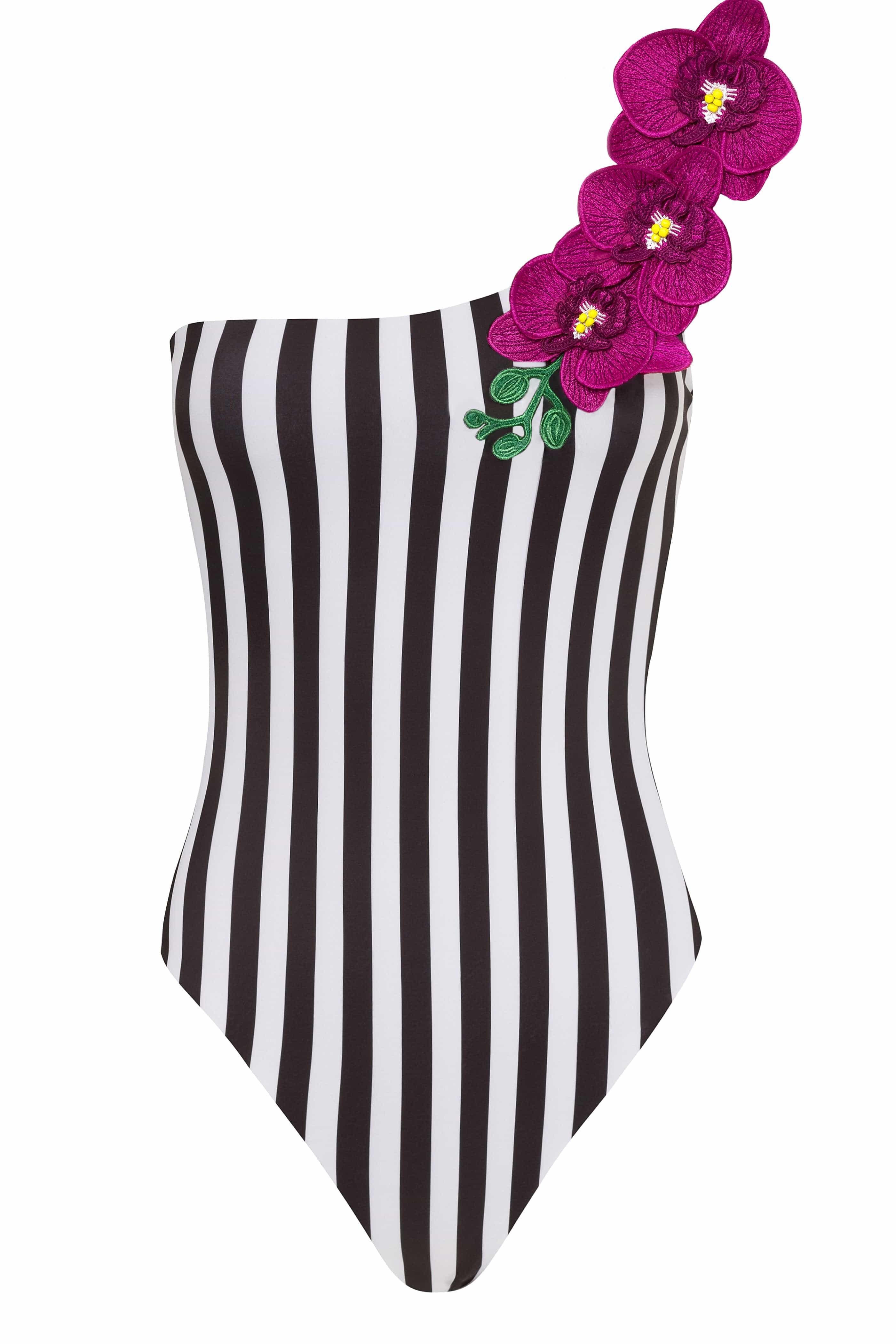 Vandas in Bloom- White One Shoulder Style Swimsuit