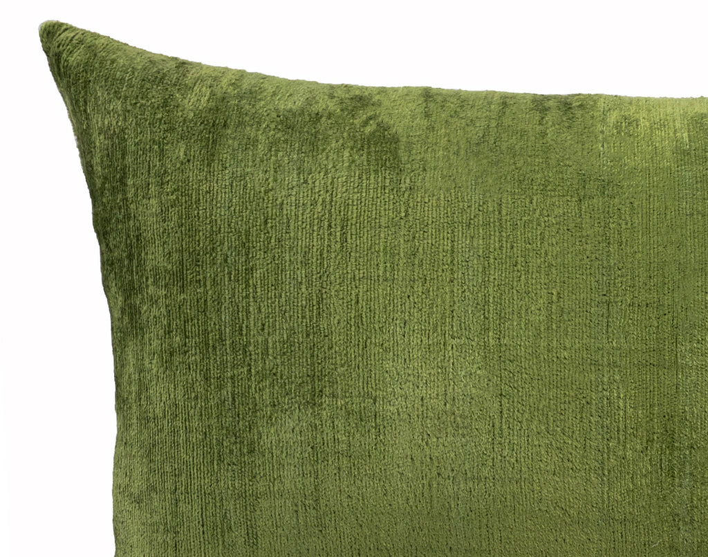 Olive Green Silk Velvet Ikat Pillow Cover 16 X 24