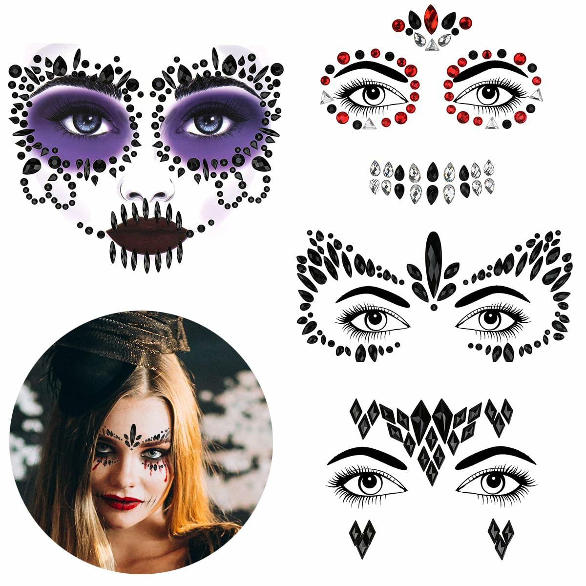 Bowitzki Face Jewels Halloween Rhinestone Stickers Self Adhesive Crystal B