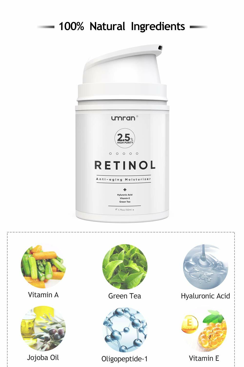 Umran Retinol Anti-Aging Cream 2.5% Hyaluronic Acid Vitamin E 50ml Face Eye