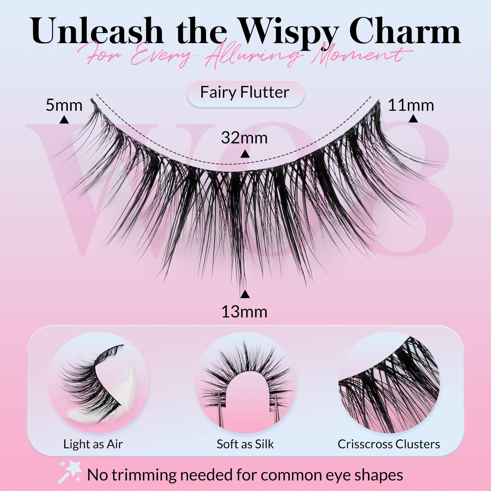 Bepholan False Eyelashes 7 Pairs Natural Wispy Reusable Clear Band W06