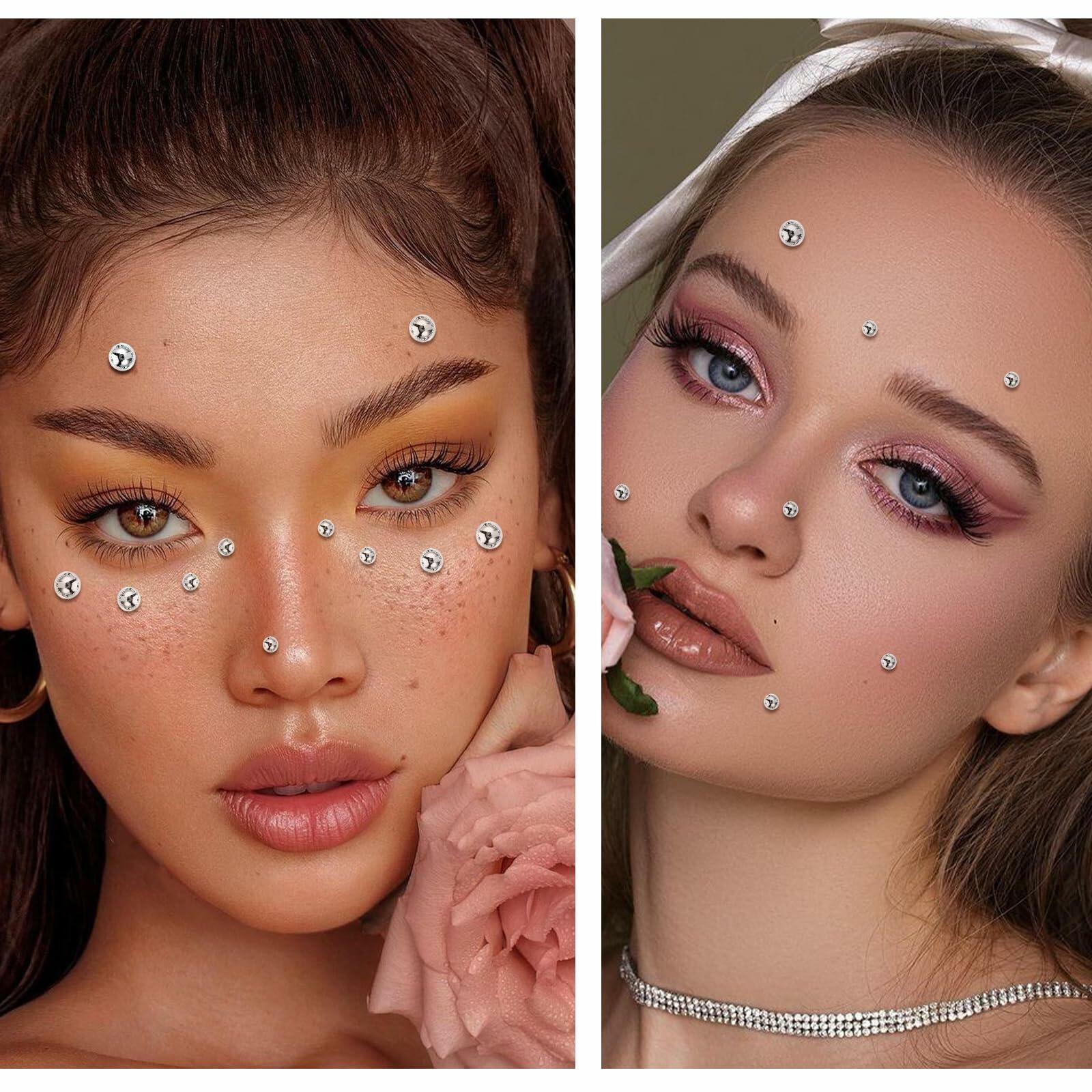 Heclia Face Gems 8 Sheets Silver Self Adhesive Fake Piercings Body Jewels