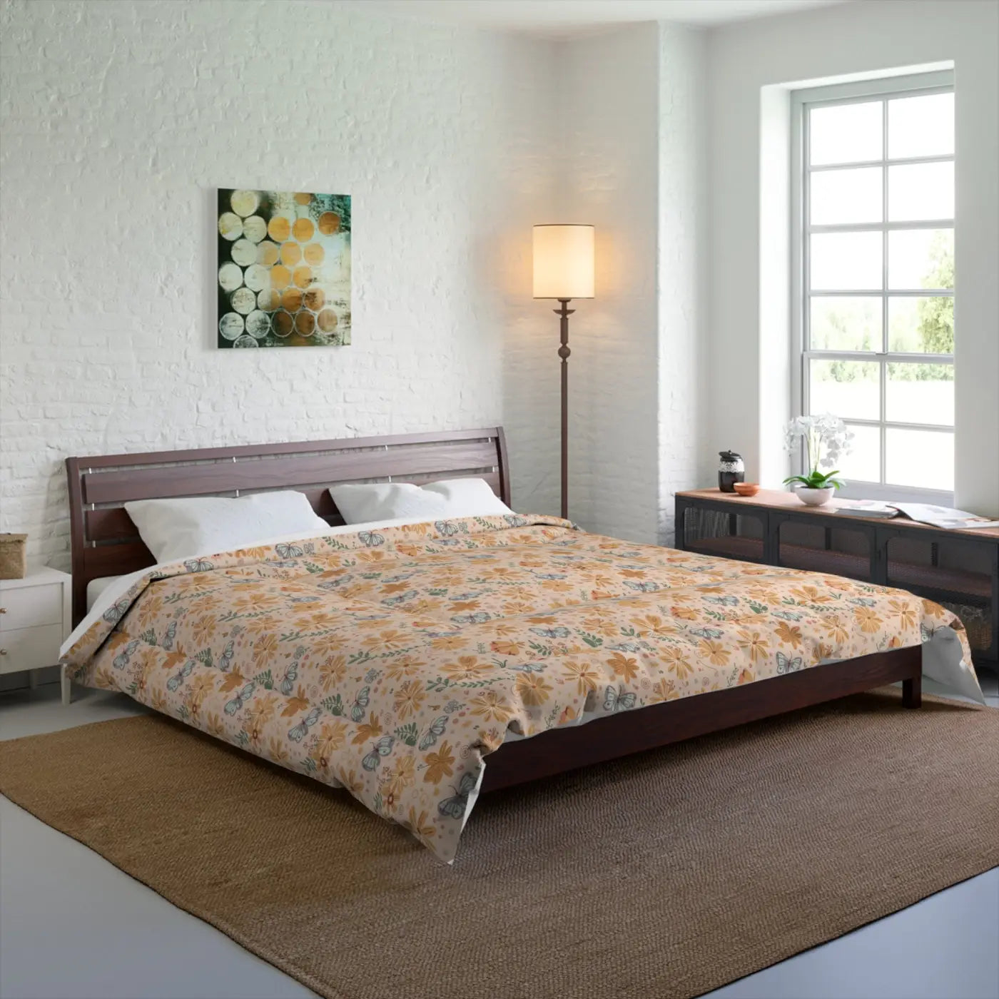 Cozy Butterfly Floral Comforter - Orange Pattern - DipaliZ