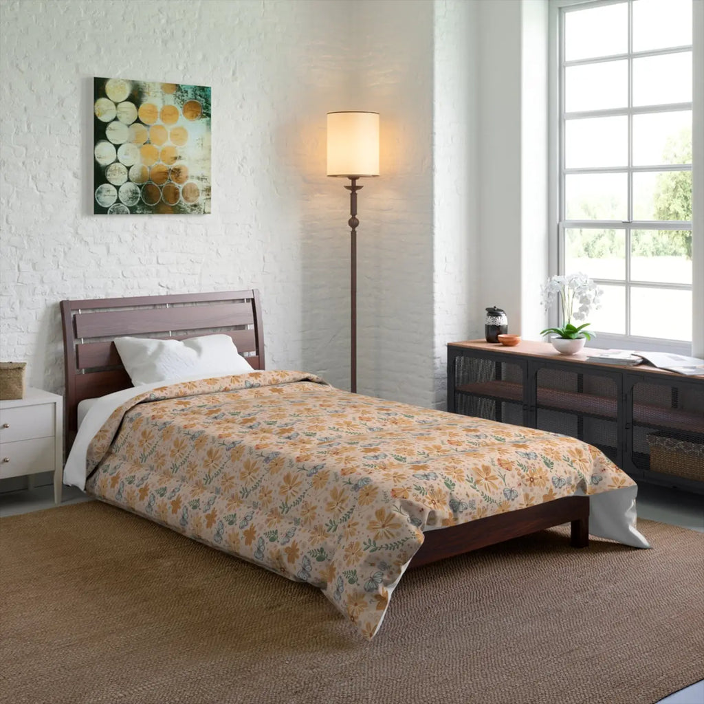 Cozy Butterfly Floral Comforter - Orange Pattern - DipaliZ