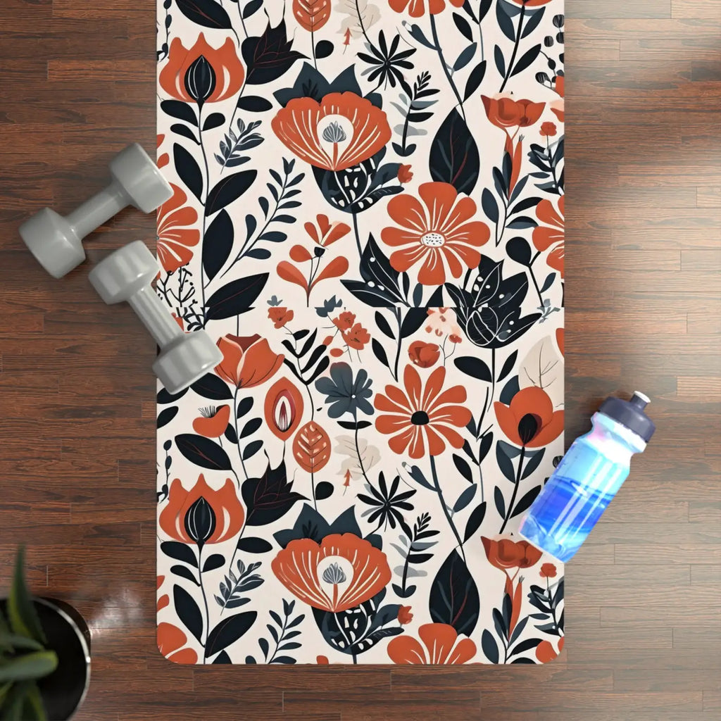 Vibrant Orange Flowers Yoga Mat - Rubber Suede - Dipaliz