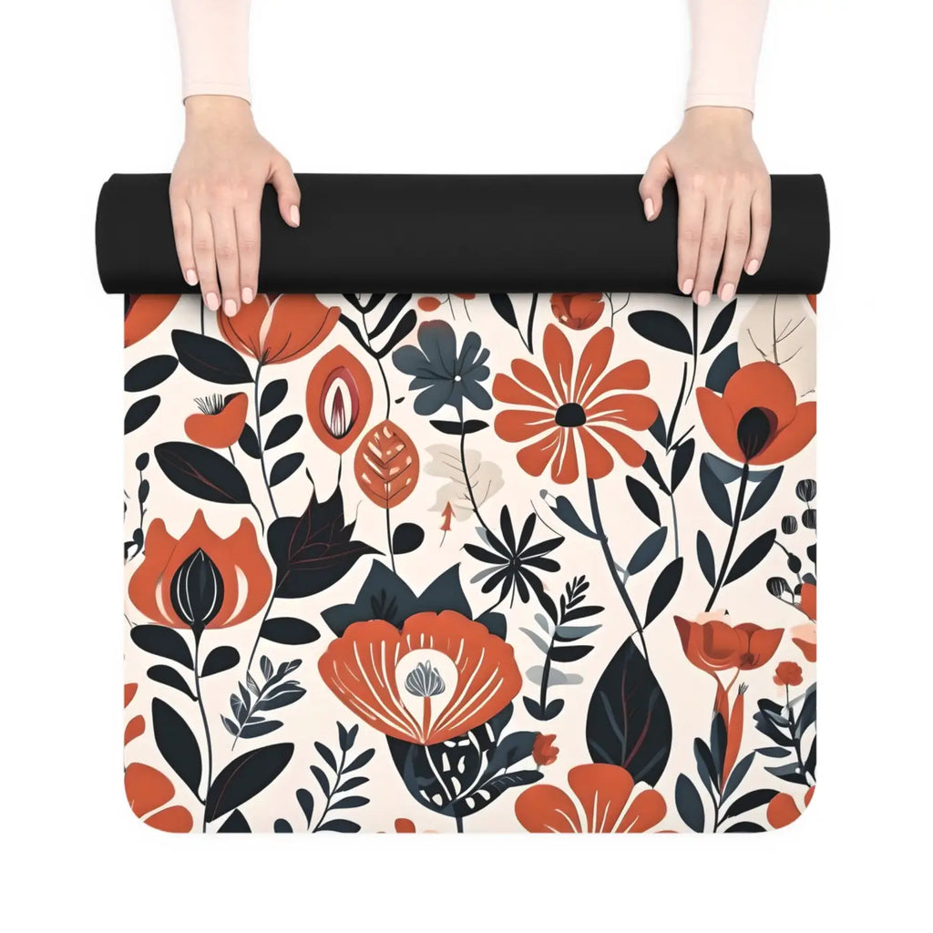 Vibrant Orange Flowers Yoga Mat - Rubber Suede - Dipaliz