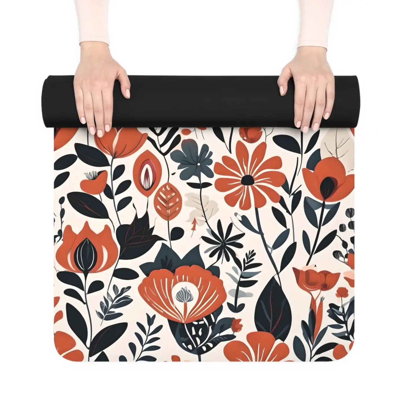 Vibrant Orange Flowers Yoga Mat - Rubber Suede - Dipaliz