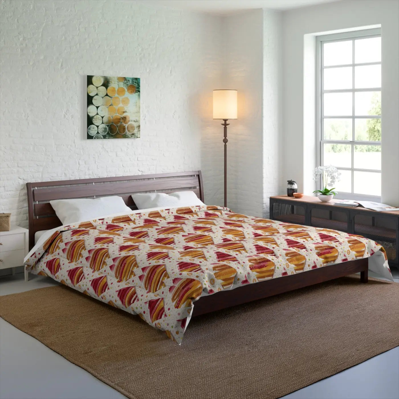 Plush Orange Geometric Pattern Comforter - Polyester - DipaliZ