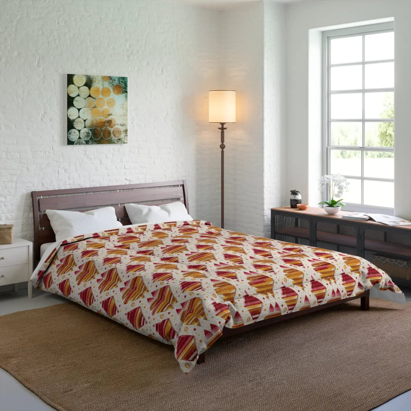 Plush Orange Geometric Pattern Comforter - Polyester - DipaliZ