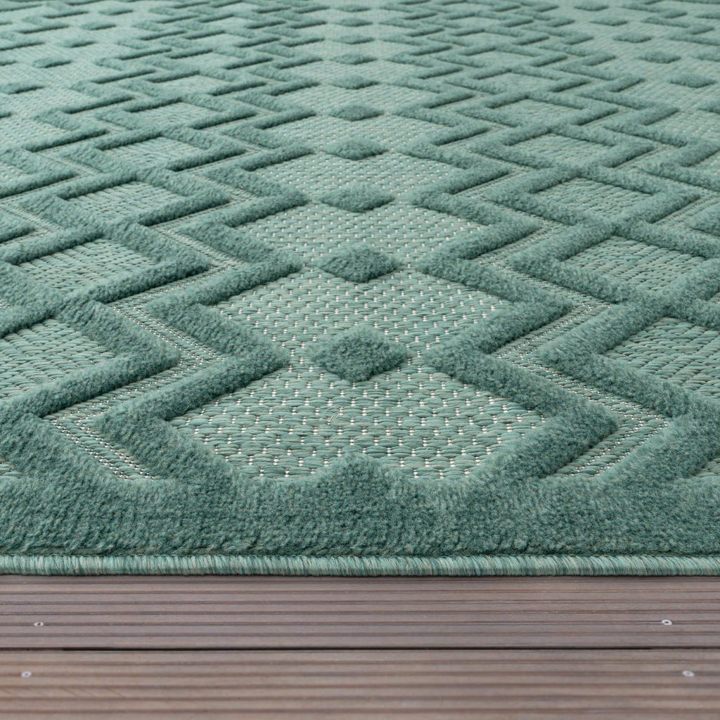 Indoor Outdoor Rug Livorno Geometric Trellis Pattern In Turquoise
