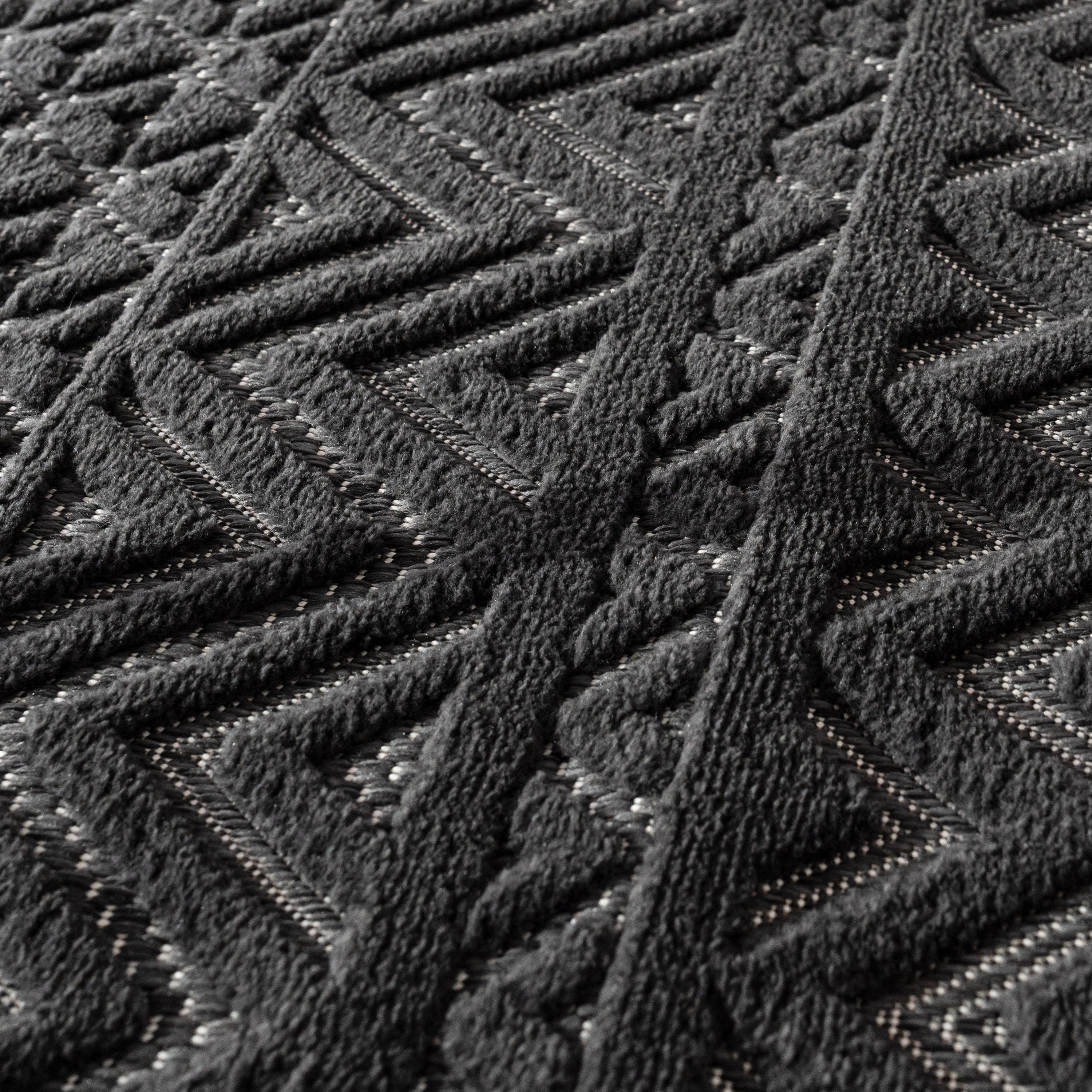 Indoor Outdoor Rug Livorno Boho High-Low Pattern In Anthracite