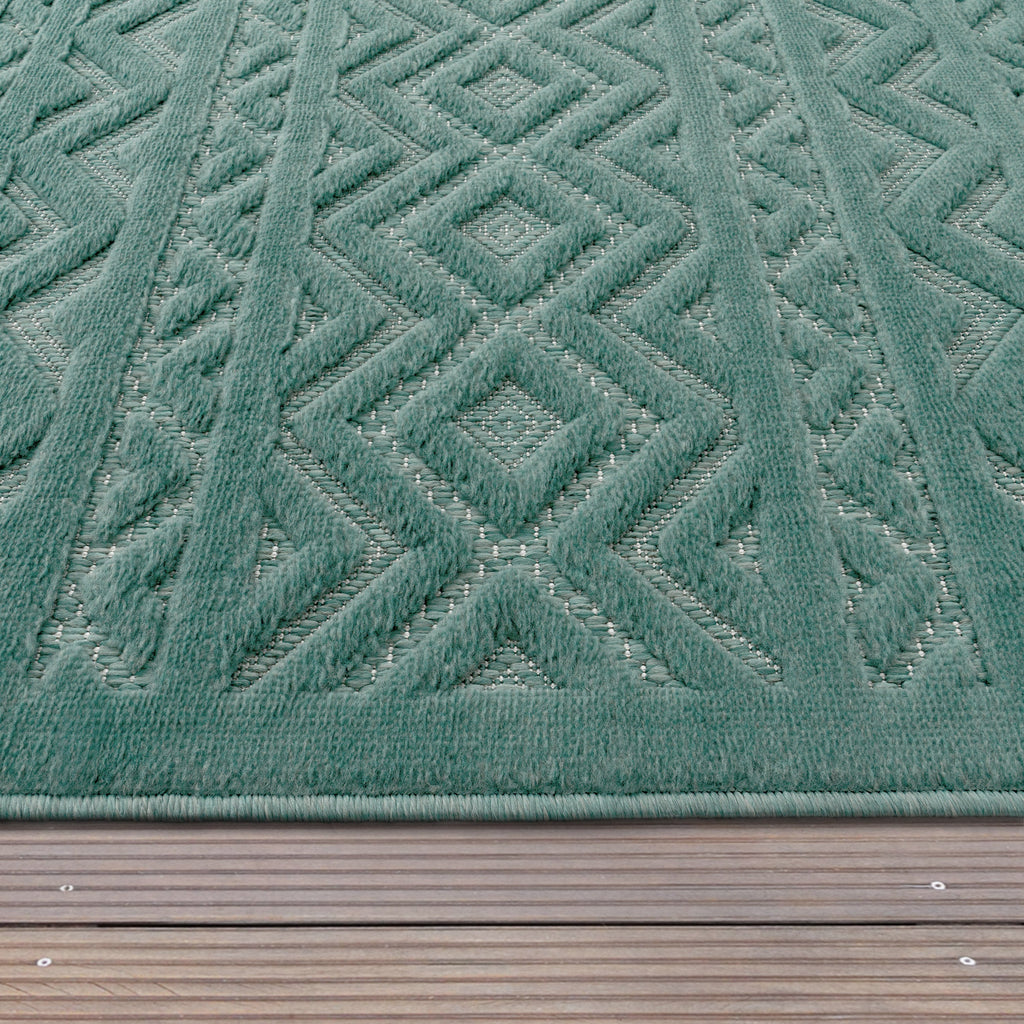 Indoor Outdoor Rug Livorno Boho High-Low Pattern In Turquoise