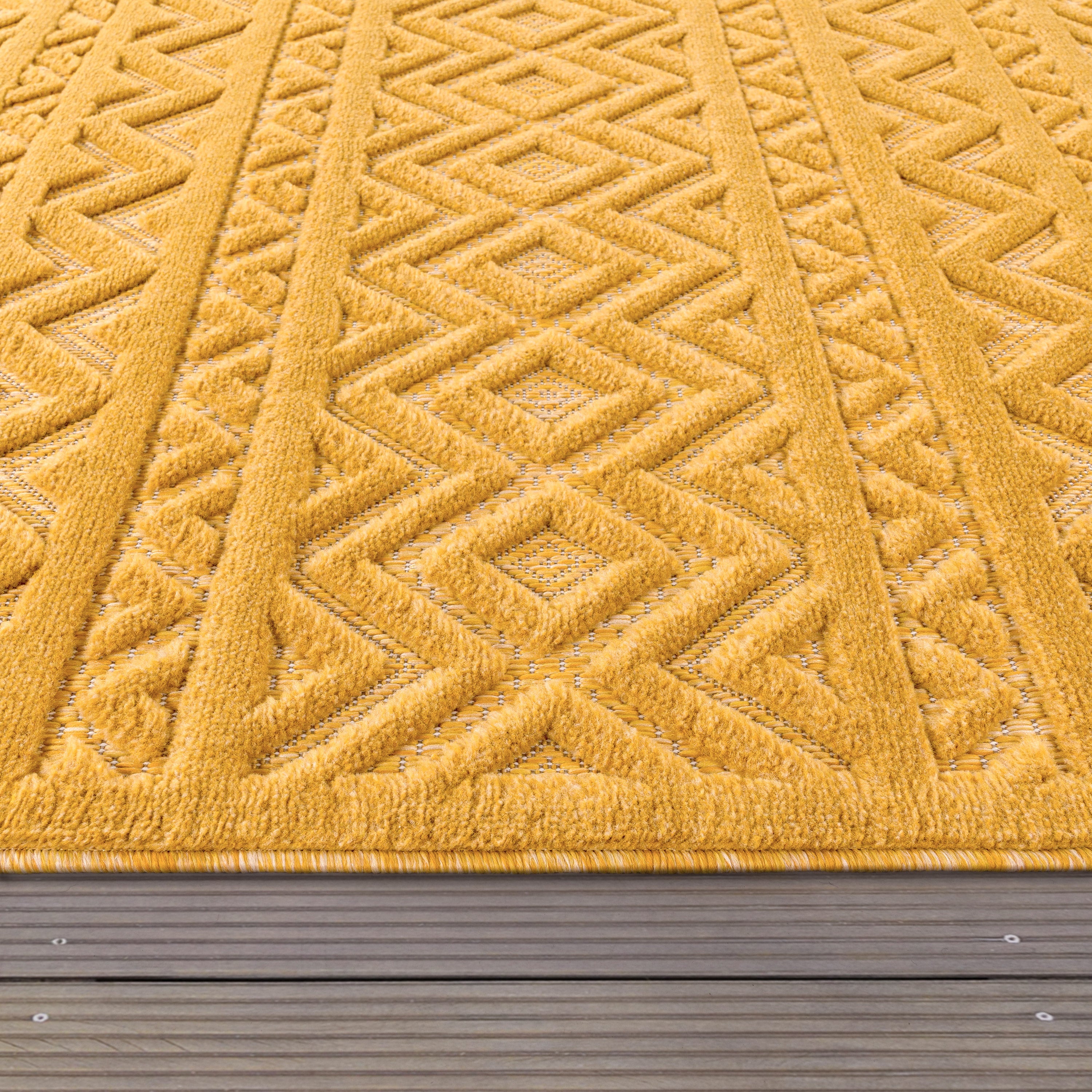 Indoor Outdoor Rug Livorno Boho High-Low Pattern In Yellow