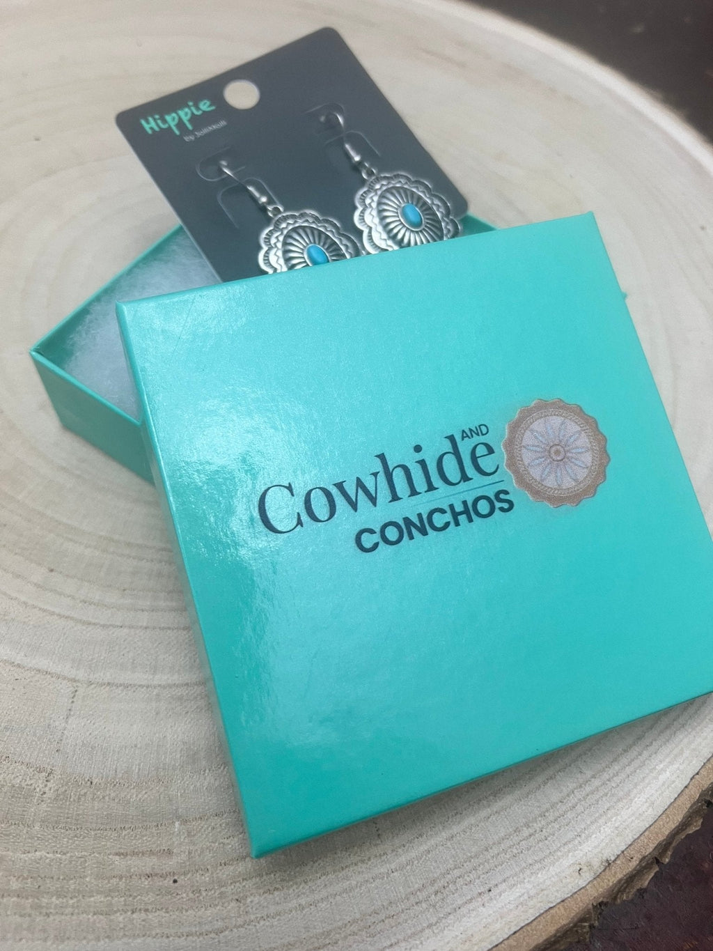 Oval Concho Earrings with Faux Turquoise