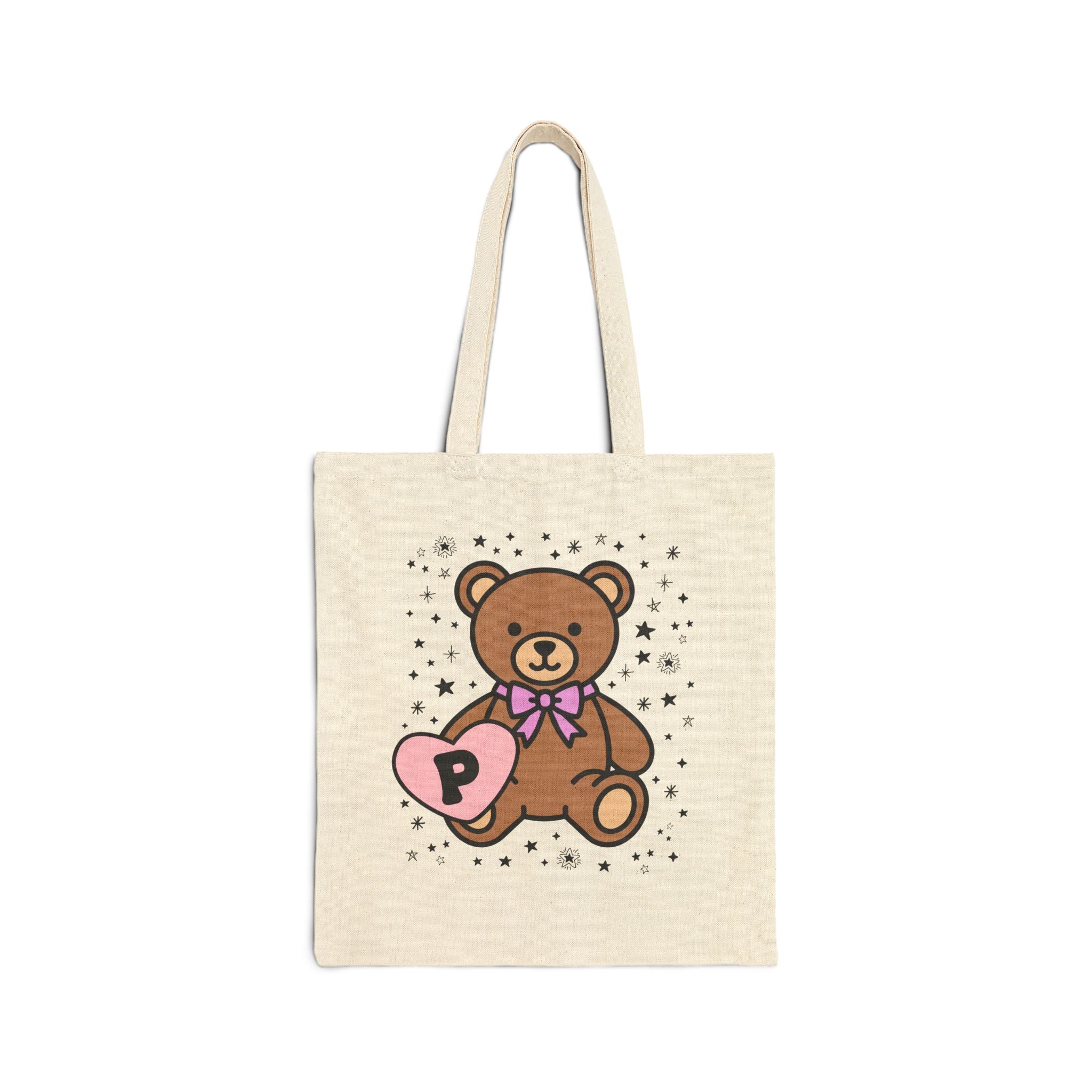 P: Bear Holding a Heart Tote Bag with Initial