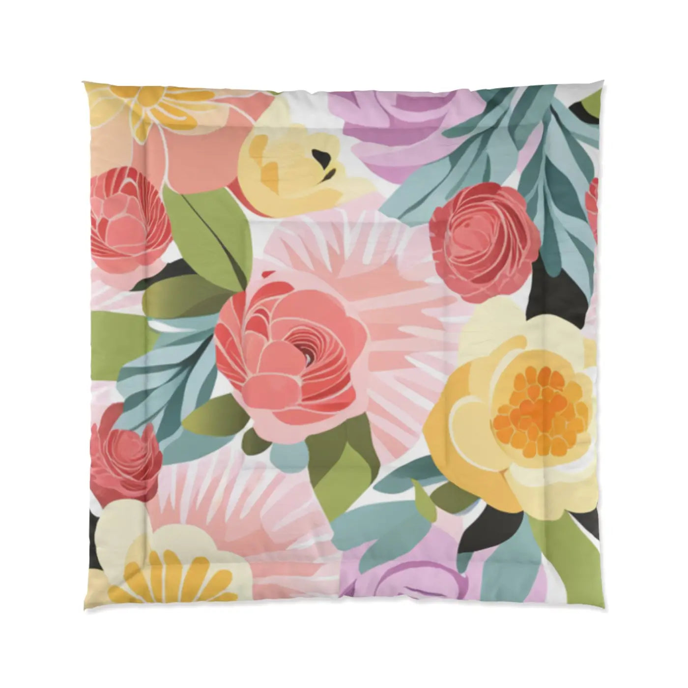Cozy Pastel Flowers Pattern Comforter - DipaliZ