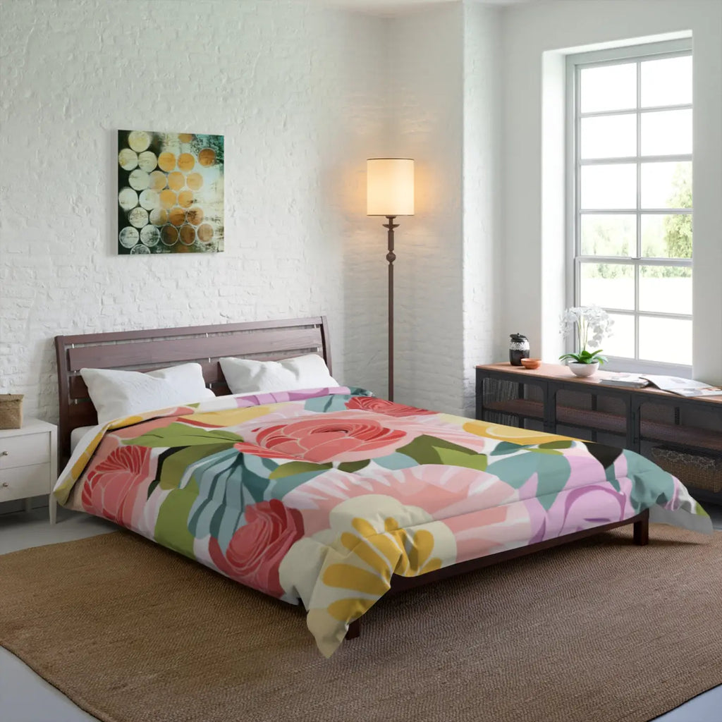 Cozy Pastel Flowers Pattern Comforter - DipaliZ