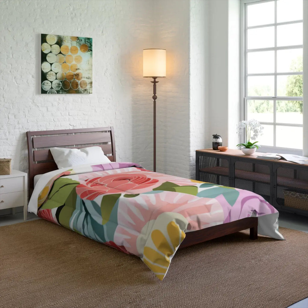 Cozy Pastel Flowers Pattern Comforter - DipaliZ