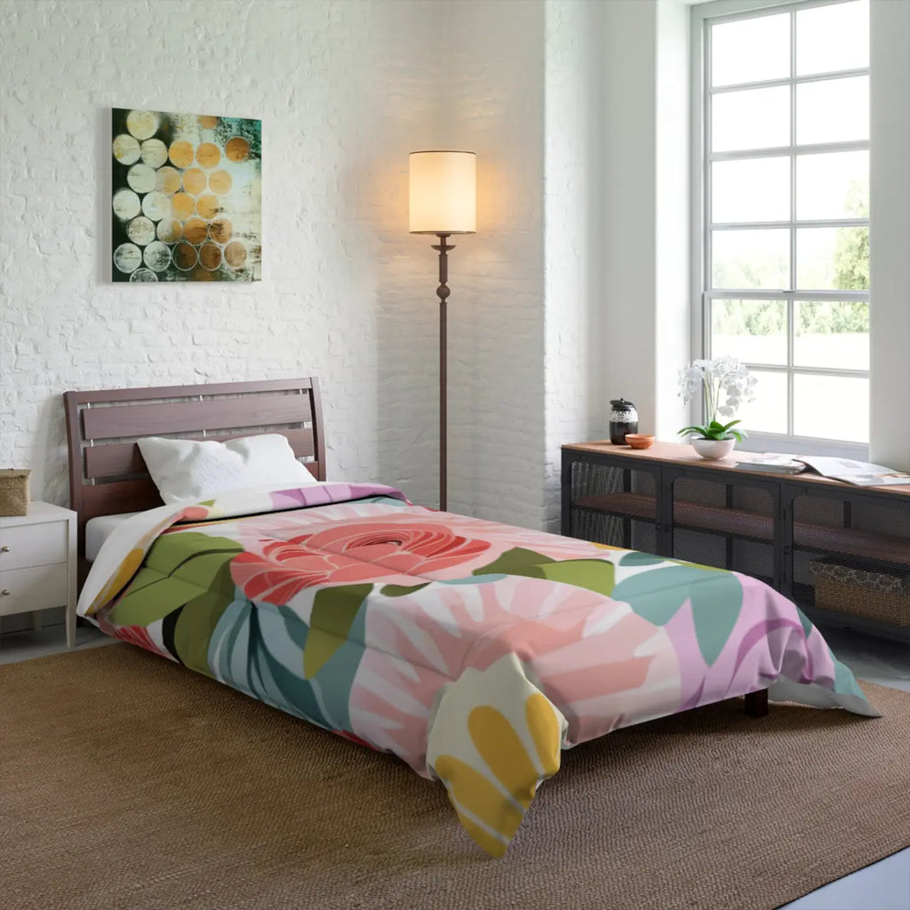 Cozy Pastel Flowers Pattern Comforter - DipaliZ