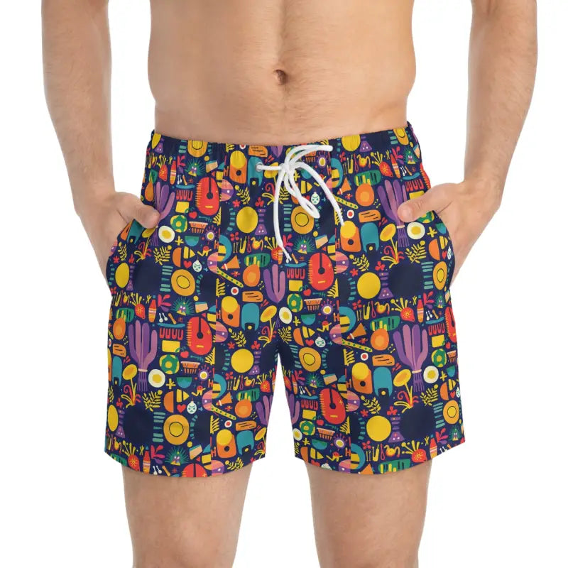 Ocean State Styles Patterned Mens Swim Trunks Drawstring