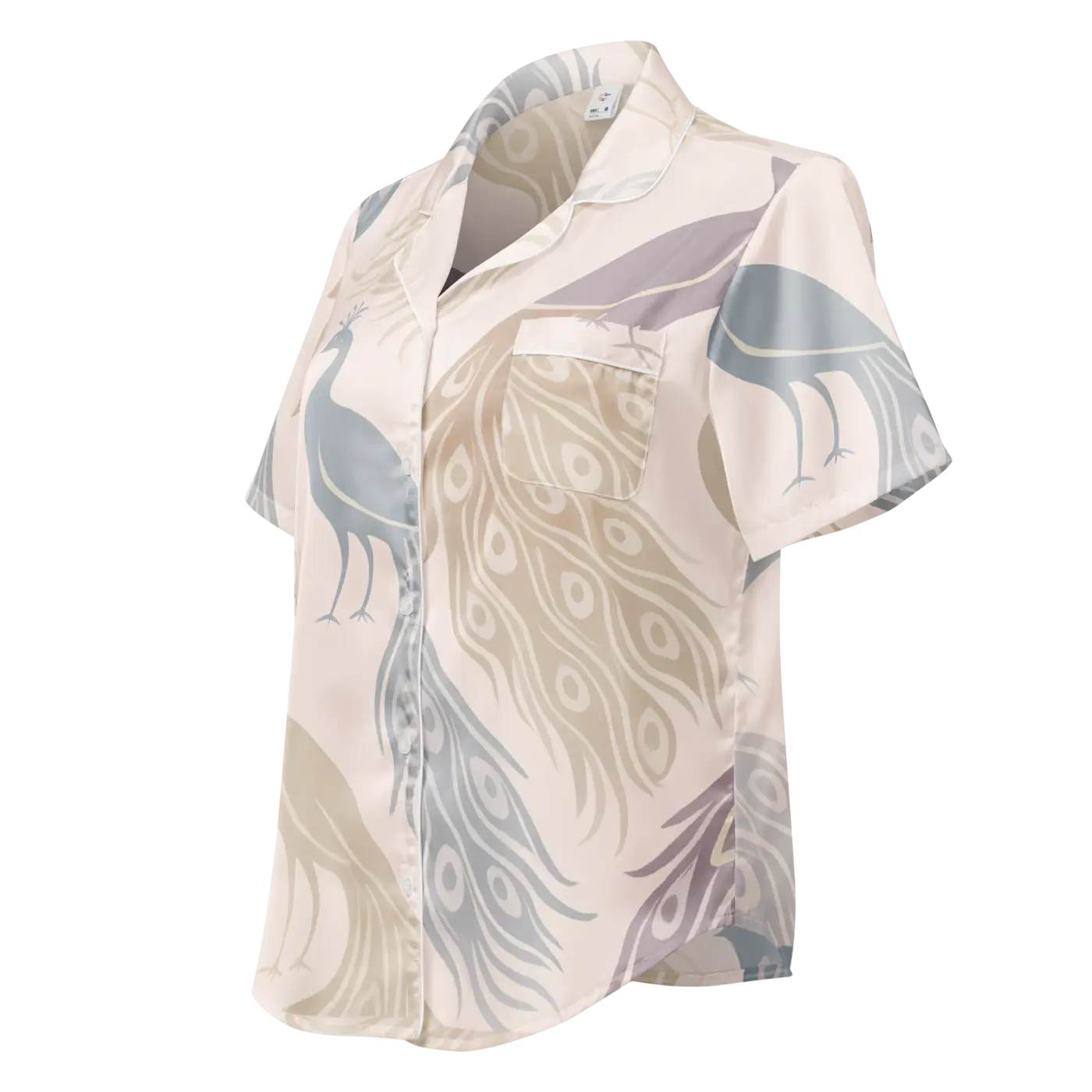 Peacock Bird Print Pajama Top - Soft Satin - DipaliZ
