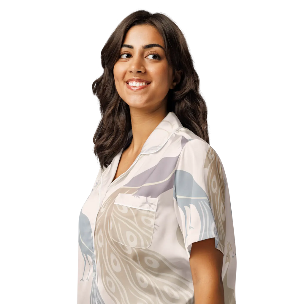 Peacock Bird Print Pajama Top - Soft Satin - DipaliZ