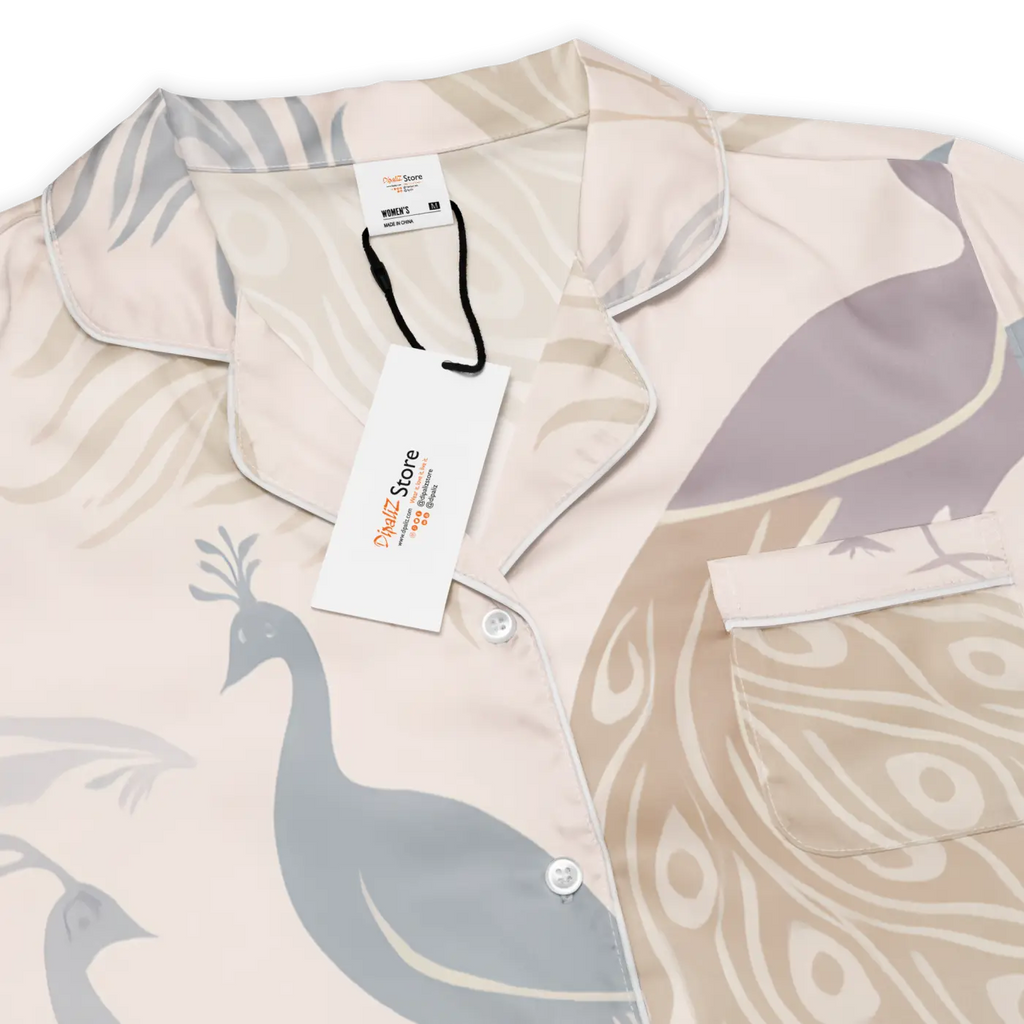 Peacock Bird Print Pajama Top - Soft Satin - DipaliZ