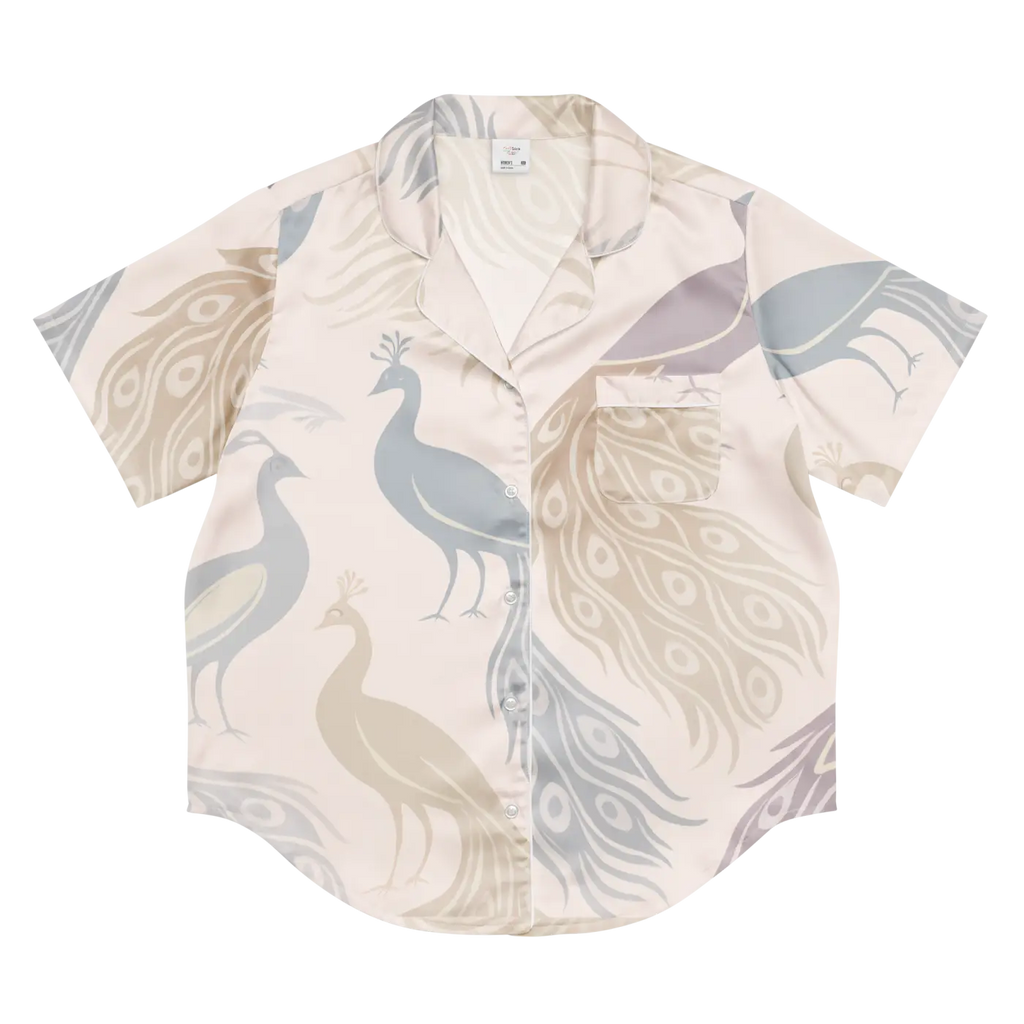 Peacock Bird Print Pajama Top - Soft Satin - DipaliZ