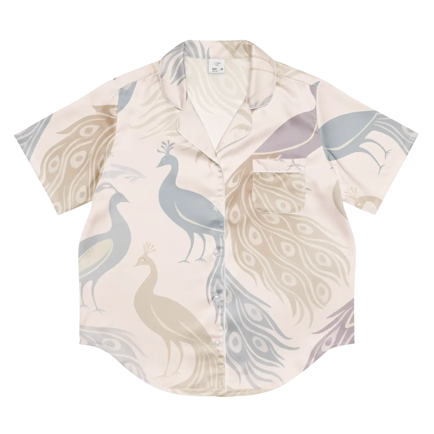Peacock Bird Print Pajama Top - Soft Satin - DipaliZ