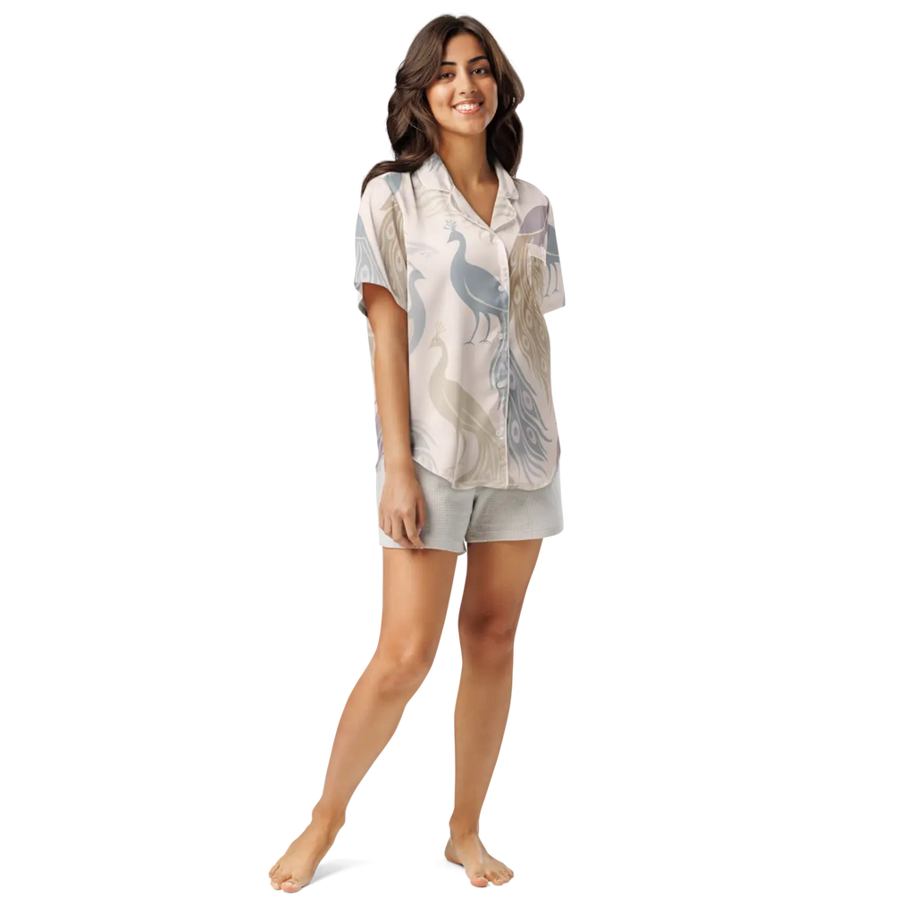 Peacock Bird Print Pajama Top - Soft Satin - DipaliZ