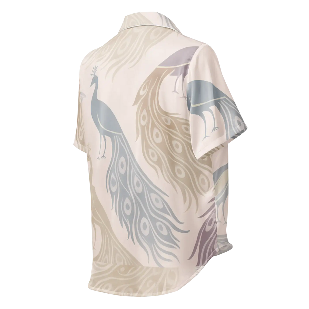 Peacock Bird Print Pajama Top - Soft Satin - DipaliZ