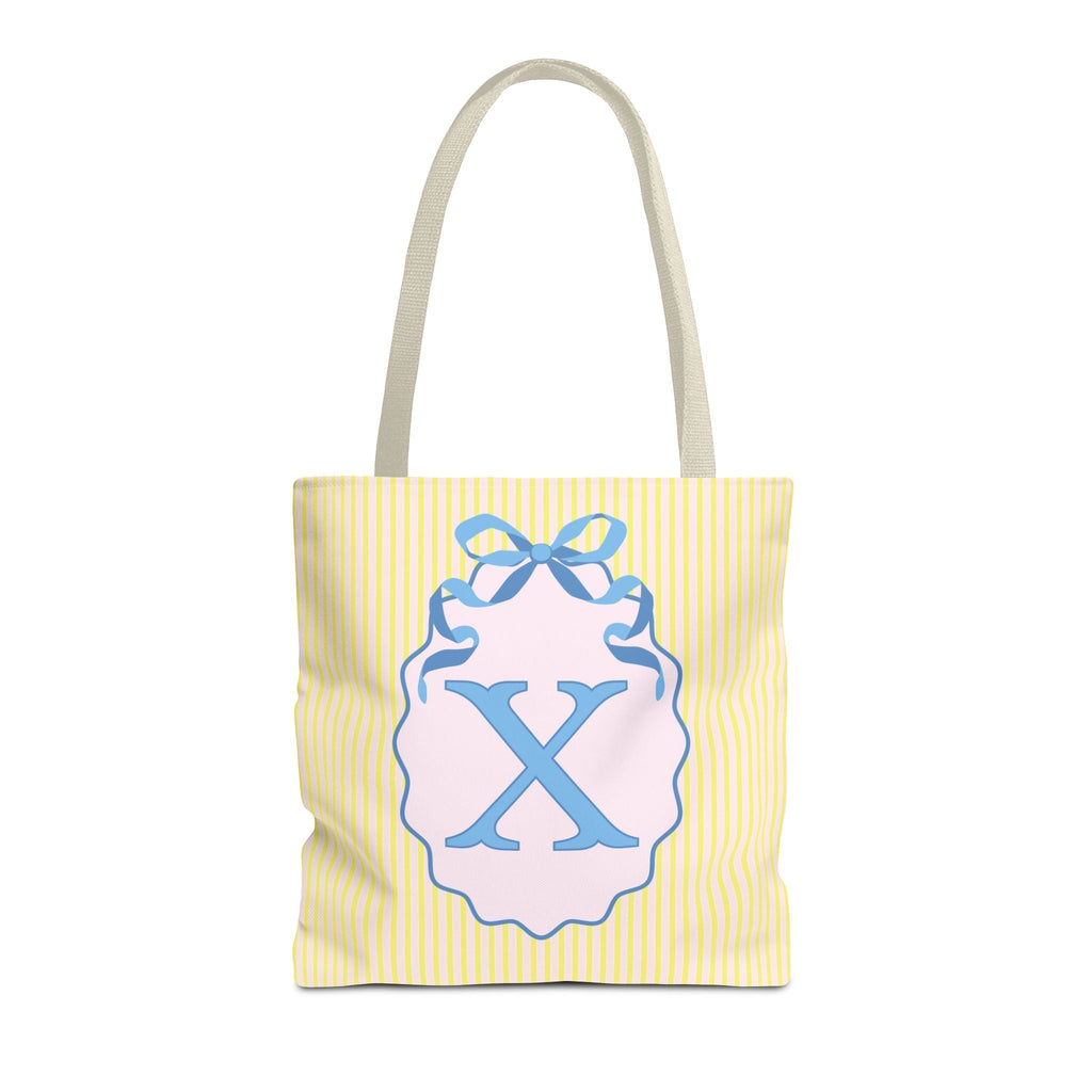 Peppy Initial Tote Bag with Initial and Cute Bow, Boho Hydrangea Flowers: X