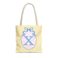 Peppy Initial Tote Bag with Initial and Cute Bow, Boho Hydrangea Flowers: X